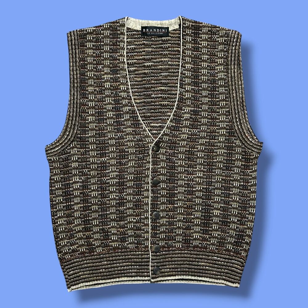 Vintage Sweater Vest 90s Wool Cardigan Made in Italy Medium Boho Abstract Knit